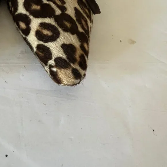 90'S VINTAGE MANOLO BLAHNIK PONY HAIR LEOPARD KITTN HEEL PUMP SZ 40.5 / 10.5 - Picture 2 of 8